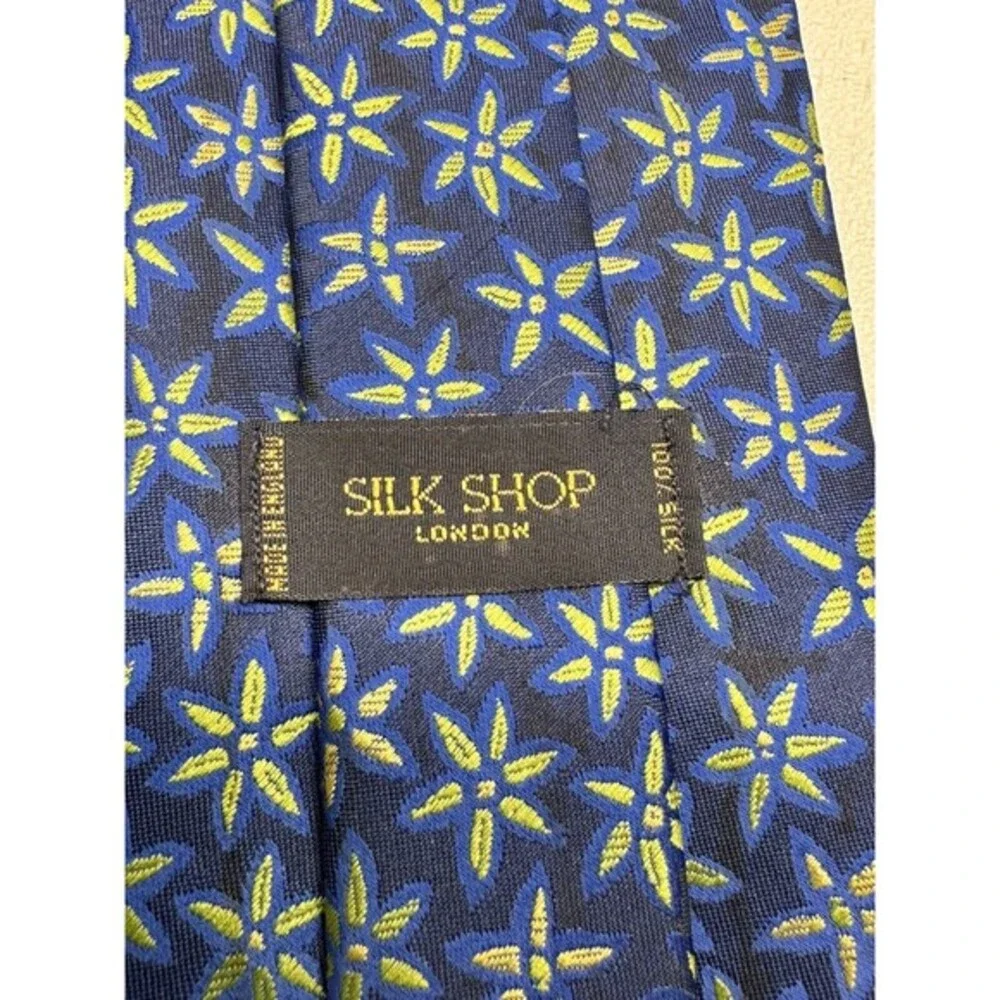 Silk Shop London Floral Silk Tie Mens OS Blue Green Made in England Classic Ivy